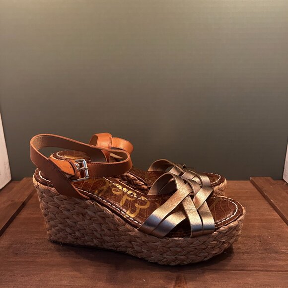 Sam Edelman Womens Wedge Wicker Platform Gold Sandals Size 9.5 - Picture 5 of 10